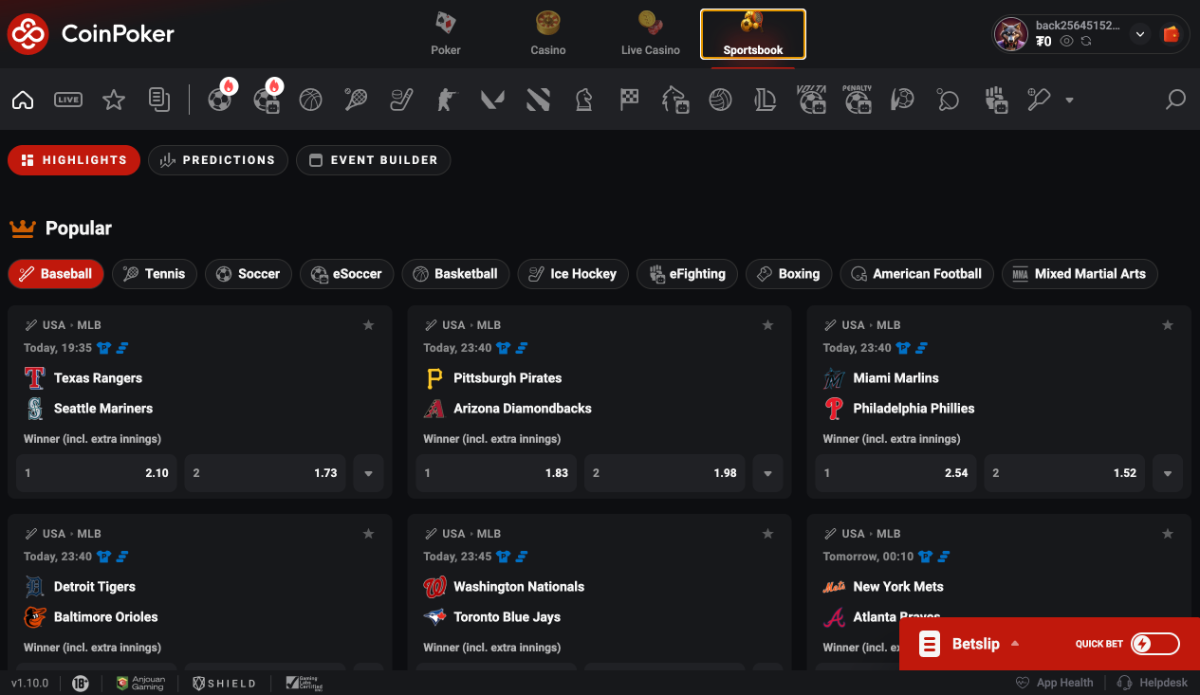CoinPoker sports betting page