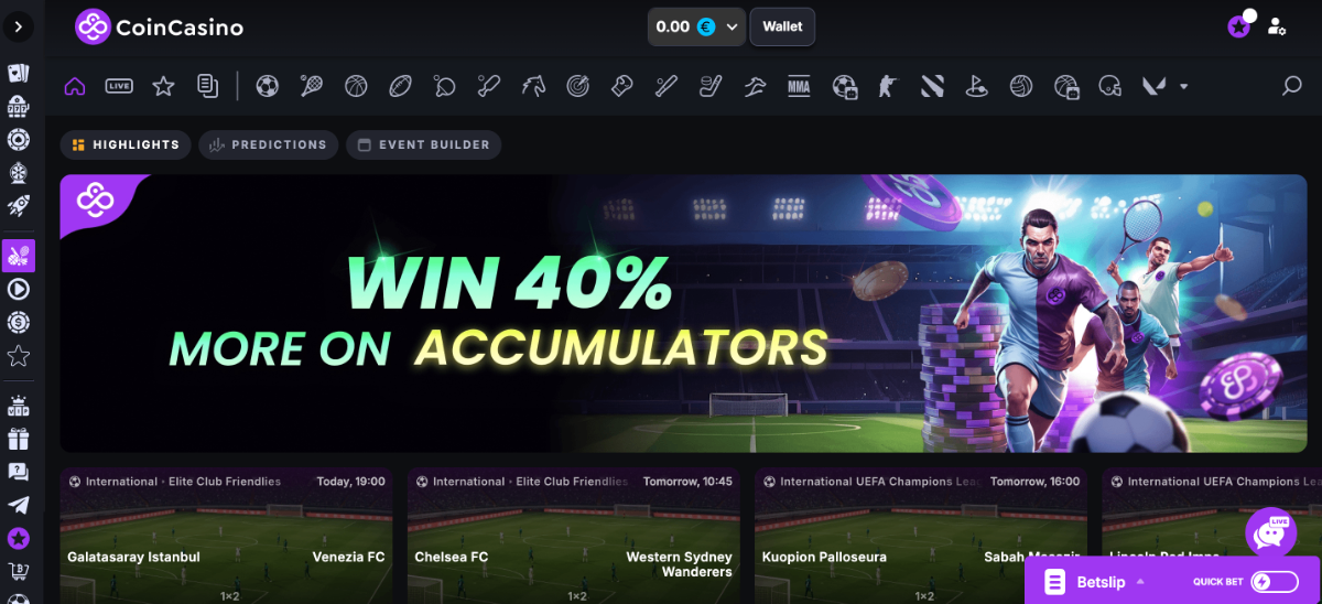 CoinCasino sports betting page